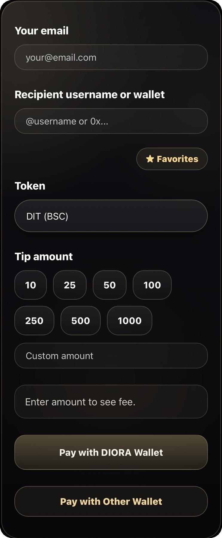 DIORA Pay interface