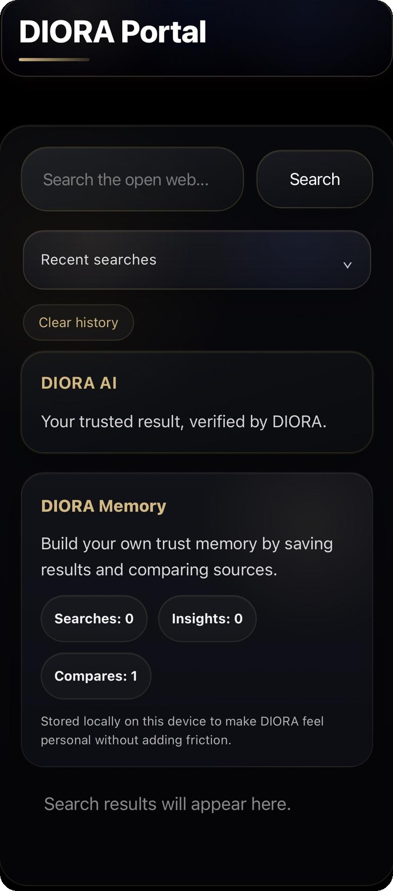 DIORA Portal interface